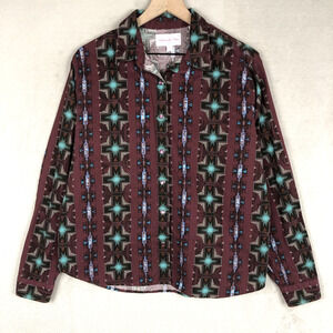 VTG PANHANDLE SLIM Western Southwest Pearl Snap Shirt Womens L Aztec 100% Cotton